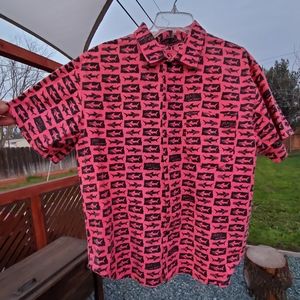 Maui and Son's Men's Short Sleeve Shirt. Hot Pink/Black. Homemade. LNPWC.